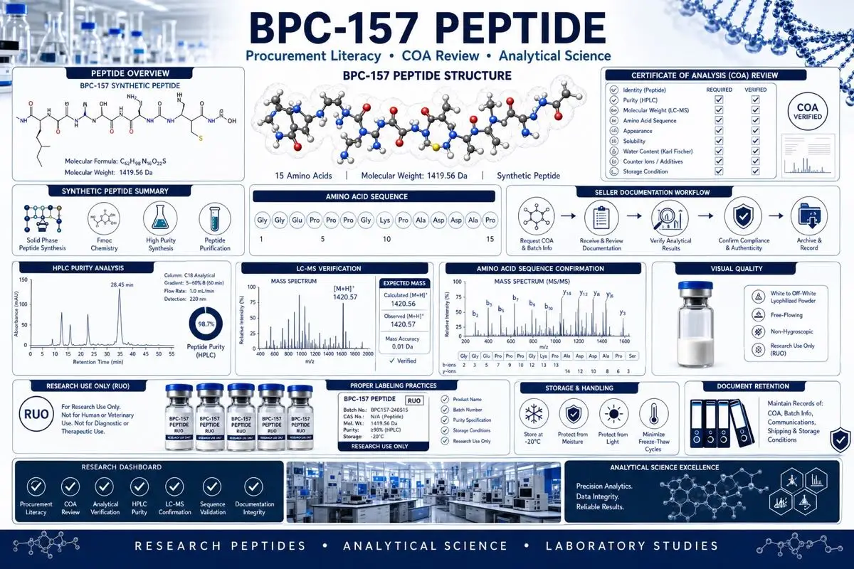 BPC-157 research peptide analytical science dashboard
